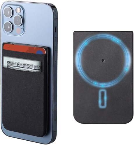 CloudValley Porte-Cartes, Magnétique MagSafe Wallet Support Ajustable pour iPhone 16/14/13/12 Pro Max Plus, [4 Fentes Cartes], Mag Safe Porte Carte Accessoire Autocollants, Noir