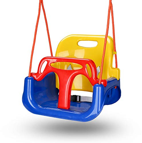 Lospitch Babyschaukel Kinderschaukel 3 in 1, Garten Spielzeug Schaukel für Baby Kinder, belastbar bis 100kg mit Rückenlehne und Anschnallgurt, für Indoor Outdoor