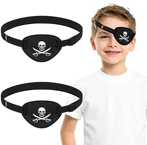 Harrycle 2 Pièces Cache-Oeil de Pirate Noir Patch pour Yeux de Pirate Patch Oculaire de Tête de Mort Os Croisés avec Sangle Réglable Bandeau Oeil de Capitaine pour Costume Fête d'Halloween Noël