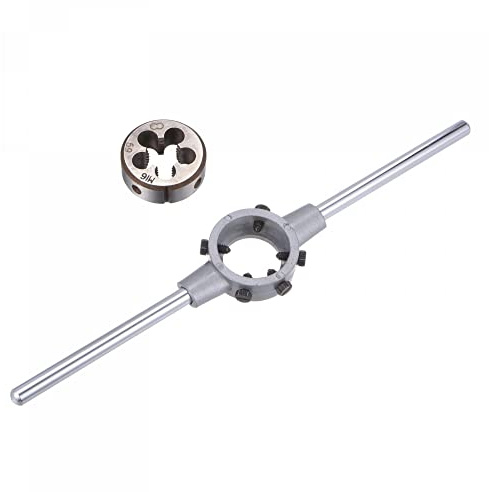 sourcing map Schneideisen-Schraubenschlüssel-Set, M16 x 2 Gewinde, runde Schneideisen und 38 mm (passend für M12-M16 Schneideisen), verstellbarer Schraubenschlüssel, Handwerkzeug