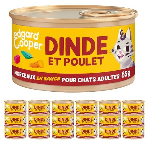 Edgard & Cooper Poulet Dinde18 x 85 g Aliment humide sans céréales, pâte riche en protéines, sans sucres ajoutés