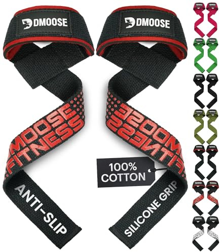 DMoose Fitness Correas de levantamiento – Correas de muñeca acolchadas de neopreno de 4 mm para levantamiento de pesas y levantamiento de potencia – Correa de elevación de algodón con agarre de