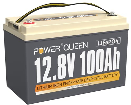 Power Queen Batterie Lithium 12V 100Ah, Batterie LiFePO4 Rechargeable avec BMS 100A, 4000+ Cycles, Pour Camping Car, Système Off-Grid, Bateau, Caravane, Solaire