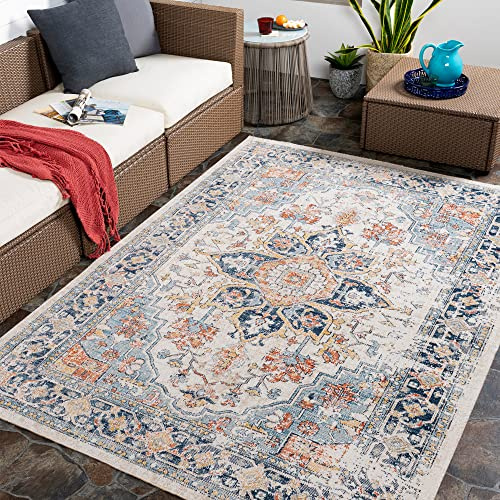 Livabliss Alfombra Exterior/Interior Terraza Safi - Alfombra de Pasillo para Cocina, Entrada, Boho Resistente a los Rayos UV y a Las Manchas - Alfombras Grande 160x213cm, Azul, Óxido, Beige