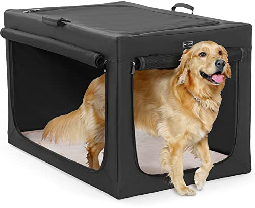 Petsfit Hundebox faltbar für große mittlere kleine Hunde,Hundebox für Zuhause Zimmerkennel Hund Verstellbares Design Transportbox, Reißfeste Netzfenster & verdickte plüsche Betteinlage