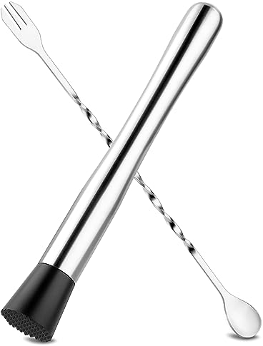 WLLHYF Cocktail-Stößel, 24.5 cm Edelstahl Rührlöffel 2 Stück für Zuhause Bar Barkeeper-Set Langer Griff Rührer Smasher für Cocktail, Mojito, Fruchtsaft, Getränke