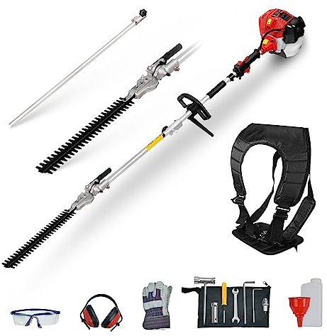 BU-KO 52cc Taille-haie à Essence Longue portée et Perche d'extension de 75cm, Taille de précision pour Haies Hautes et buissons, Facile à Utiliser, Haute Performance, Lame en Acier Durable