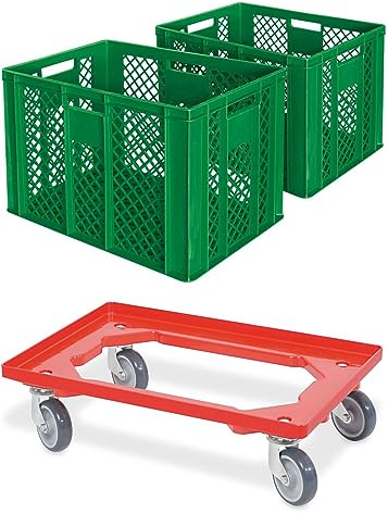 BRB 2x Eurobehälter/Bäckerkiste, LxBxH 600x400x410 mm inkl. Transportroller (grün)