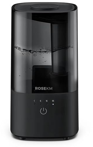 Rosekm® Humidifiers for Bedroom (1.1L), Small Cool Mist Humidifier for Home Plant and Baby Nursery, Quiet Ultrasonic Humidifier with 360° Nozzle, Auto Shut-Off, Filterless, Black…