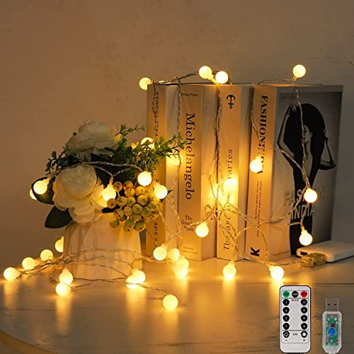 Holdden LED Kugel Lichterkette, 6M/40 LED Globe Lichterkette 8 Modi USB LED Kugel Lichtkette IP67 Wasserdicht LED Lichterkette mit Fernbedienung Beleuchtung Weihnachten Lichtketten