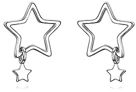 Reffeer Solid 925 Sterling Silver Star Stud Earrings for Women Earrings Star Earrings Studs Lovely Earrings (A-Silver)