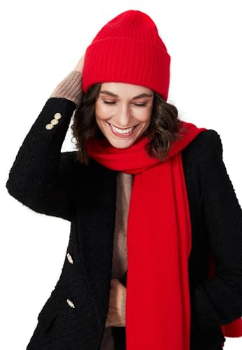 Style & Republic Kaschmir Mütze-Beanie Damen aus 100% Cashmere - Dein kuscheliger Premium Beanie für stilvolle Herbst- & Winter-Momente - Crimson