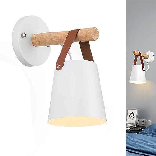 Chao Zan Wandleuchte Innen, Wandleuchte Holz Vintage E27, Retro Industrial Wandlampen aus Schwarz Metall Wandbeleuchtung Leselampe Eisen Wand Strahler Wandspot für Schlafzimmer Wohnzimmer Flur (weiß)