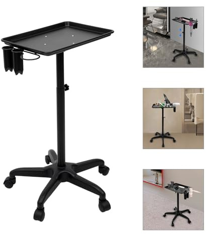Carrello da salone rimovibile, carrello di servizio, altezza regolabile, per cosmetici, tatuaggi, attrezzature per capelli, stilisti, in alluminio, con vassoio portautensili, ruote per spa,