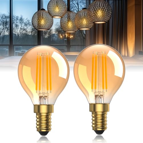 TobeBright E14 LED Warmweiss Glühbirne 2200K Vintage Filament Birne-2Stück | Ersetzt 40W Leuchtmittel, Nicht Dimmbar, Retro Edison Energiesparlampe E14 Bernstein Glas für Deko Zuhause, Café, Bar