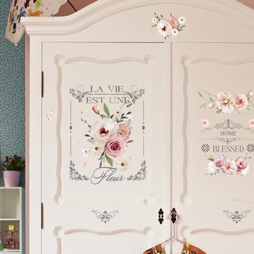 PLIGREAT 3 Fogli Strofinare Su Trasferimenti Per Artigianato E Mobili Adesivo Acquerello Fiore Decalcomania per FAI DA TE Legno Armadio Cassetto Porta Armadio Tavolo Sedia Decorazione