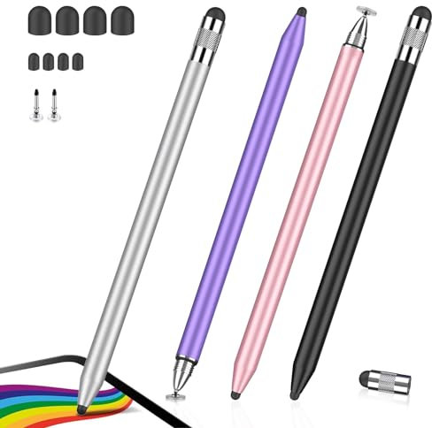 FaAmour 4pcs Stylus Pen for Touch Screens - 3 in 1 iPad Pen with Magnetic Cap, 10 Replace Tips - High Sensitivity Tablet Pen for iPad Pro/Mini/Air, Samsung Galaxy, All Universal Touch Screen Devices