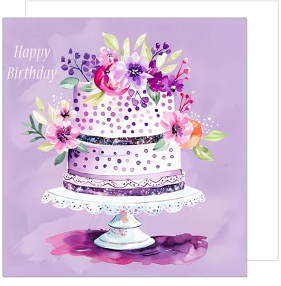 Edition Seidel Premium quadratische Geburtstagskarte mit Umschlag. Glückwunschkarte Happy Birthday Billet Karte für Frau Mama Oma Freundin Kollegin Torte Blumen lila (GQ244 SW024)