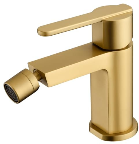 IMEX - Grifo Bidet | Grifo Monomando Bide para Baño | Grifo de Bidé con Mezclador de Agua Caliente y Fría | Griferia Bidet | Instalación Fácil | Serie Roma | Color Oro Cepillado