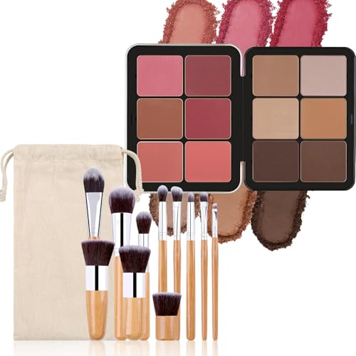 Hinourisha 12 Farben Foundation Concealer Palette+ 11 Makeup Pinsel, Blush Palette Make-Up Sets, Highlight & Contour Pro Palette, Cosmetics Creme Konturen Kit, verblendbare, Für Helle & Dunkle Haut#2