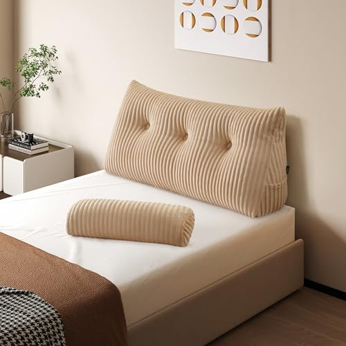 Z-hom Bücherkissen, Keilkissen, Lesekissen Für Bett Und Sofa, Cozy Rückenkissen, Praktisches Seitenfach, Removable Cover, Mit Rundem Kopfkissen (Beige, 100 * 50 * 20cm)