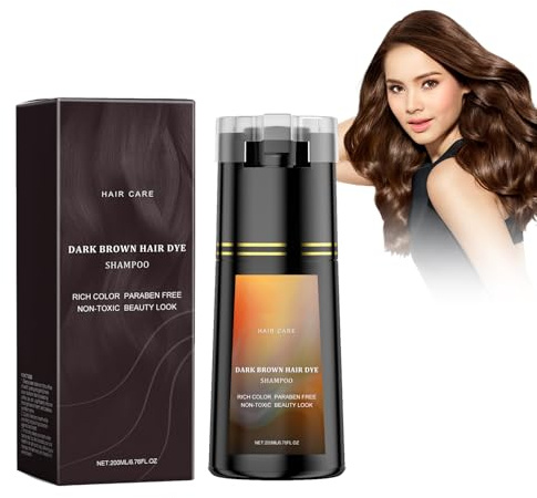 Hair Dye Shampoo Natürliches Pflanzen-Haarfarbenshampoo, Färbt Das Haar in Minuten, 3-in-1-Farbwäsche Für Graue Haarabdeckung, Sicher Langanhaltend Und Einfach Anzuwenden (Dunkelbraun, 200 ml)