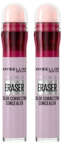 Maybelline New York – Korrekturstift mit flüssiger Farbe für Gelbstich und grüner Unterton, Anti-Aging-Technik, Color Correction, Applikator aus Schwämme, Farbe Purple – 2 Korrekturstifte