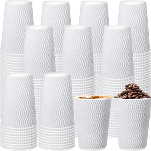 RXLWYUNLAE 120 Pack Paper Coffee Cups, 12 oz Disposable Coffee Cups,Corrugated Insulated Ripple Wall, Paper Ripple Cups for Coffee, Hot Chocolate and Hot Tea Drinks - White