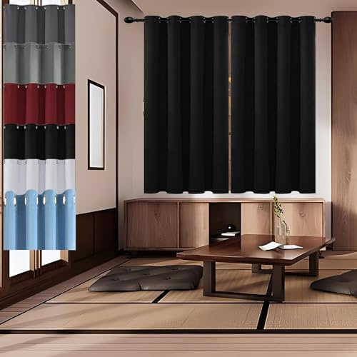 JIAHAO Tende Eleganti 90 x 210 cm Tende Facili da Lavare Tende Insonorizzanti Perfetto per Ambienti Moderni per Interni Finestre con Anelli 1 Pezzi, Nero