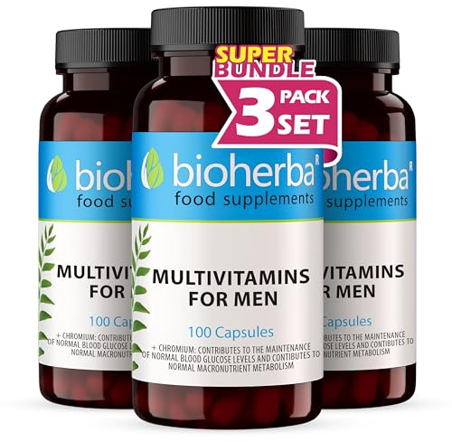 Multivitamines et Minéraux pour Hommes – 300 Gélules | Avec vitamines B, zinc, chrome et magnésium – par BIOHERBA