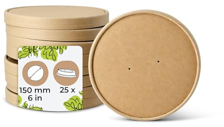 BIOZOYG Couvercles en carton pour tasses 50 pièces Ø 150 mm Marron Soupière avec couvercle jetable enduit Couvercles En Carton Membrane Pour Bol Soupe à Emporter Bol Salade Terrine Pot