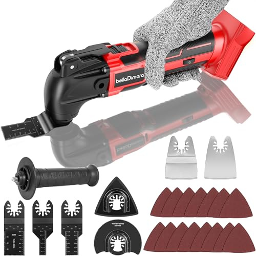 Multiherramienta oscilante compatible con batería Milwaukee de 18 V (batería no incluida), herramienta oscilante inalámbrica, motor sin escobillas, 6 velocidades variables, kit de 23 piezas para