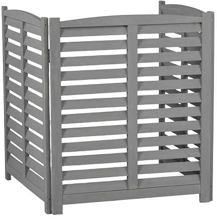 Air Conditioner Fence Wood Composter Bin, 3 Panels 32''W x 38''H Outdoor Privacy Screen Fence, Outdoor Trash Can Pools Equipment Enclosure Panels (Louver Grey)
