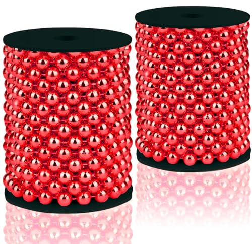 Perlengirlande Weihnachtsbaum Christbaumschmuck Perlenband Perlenkette Deko Weihnachtsdekoration Hochzeitsdekoration - Rot 15m