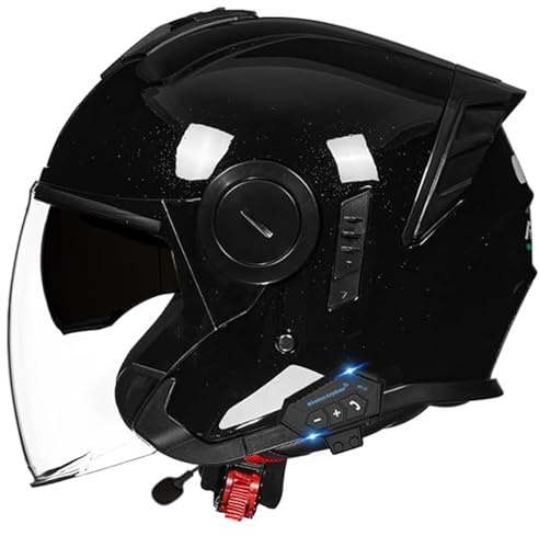 QJWMatic Casco da Moto Jet Bluetooth Integrato Mezzo Casco Caschi Jet Vintage per Scooter con Doppia Visiera Omologato ECE per Donne e Uomini Adulti A,L59-60CM