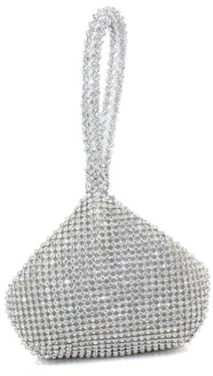 WRITWAA Fashion Full Rhinestones Clutch Bag för Kvinnor Elegant Silver Handväska för Bröllop Fest Prom Tillfällen för Plånbok