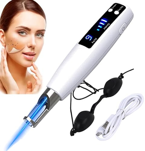 Stylo Laser Picoseconde, LumièRe Bleue Et Rouge, éCran Lcd, 9 Modes, 4 Niveaux Pour éLiminer Les Pigments, Cicatrices, Grains De Beauté, Taches Brunes Et Taches De Rousseur, Avec Lunettes,Blue