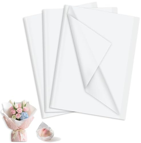 120 Fogli Carta Velina,35 x 50 cm Carta Velina Bianca per Imballaggio Regalo Fiore,Compleanno Natale Fai da Te Artigianato (50cm*30cm)