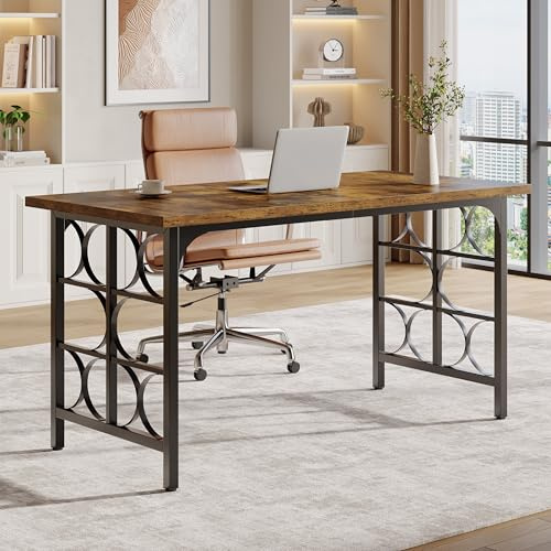 Tribesigns Bureau Ordinateur en Bois 139 cm, Table de Bureau pour Ordinateur Portable avec Pieds en métal Robustes, Table d'étude, Poste de Travail Professionnel, Petite Table de conférence