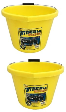 2 X Airflow Heavy Duty Invincible Builders Bucket – 3 Gallon/15 Litre–Strong andle&Calibrated Markings–Multi-Purpose Mixing, Gardening,Farm&Construction Use–Pack of 1 to 5–Multi Colours_Yellow