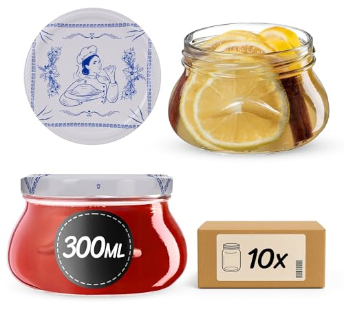 KADAX Set di 10 - Barattoli per marmellata da 300 ml con coperchio a vite da ø82 mm, piccoli vasetti per miele e spezie, barattoli per marmellata con coperchio, vasetti ermetici da regalare (cu