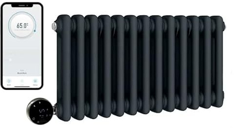 Manissa Wifi Electric 2 Column Anthracite Smart Radiator 300mm H x 416mm W | Smart WiFi Controlled, Traditional Design, 7 Day Programming, Cast Iron Type, App Compatibility, Old School Style