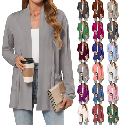Generisch Chaqueta de punto ligera para mujer, de punto grueso, chaqueta de entretiempo para mujer, cuello en V, cárdigan informal, chaqueta de otoño, chaqueta de punto grande, abrigo de punto suelto