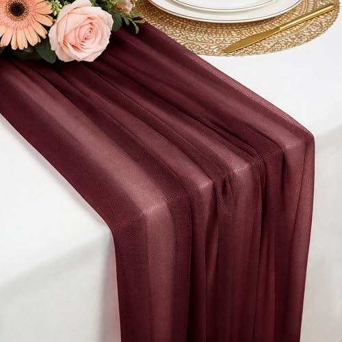 Runner de Tavolo Rosso Bordeaux in Chiffon, 77 X 300 CM Morbido e Confortevole Runner de Tavolo Moderno Tulle per Matrimoni, Battesimi, Baby Shower, Addio Al Nubilato, Decorazione da Tavolo in Cucina