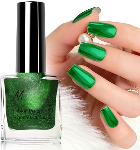 Chrome Nail Polish - Green Metallic Glossy Effect, Quick Dry Non-chipping, Breathable Waterproof Nail Varnish for Women Holiday Party Nail Manicure