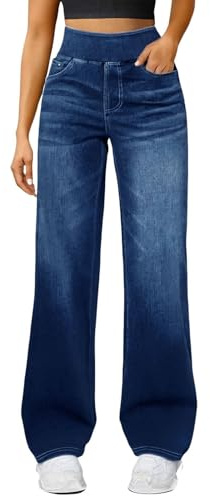 Ladies Stretch Jeans Wide Leg Jeans for Women Elasticated High Waisted Casual Baggy Trousers Going Out Fashion Pull On Pants Work Stretchy Denim Pants 2026 Boyfriend Streetwear Clothes