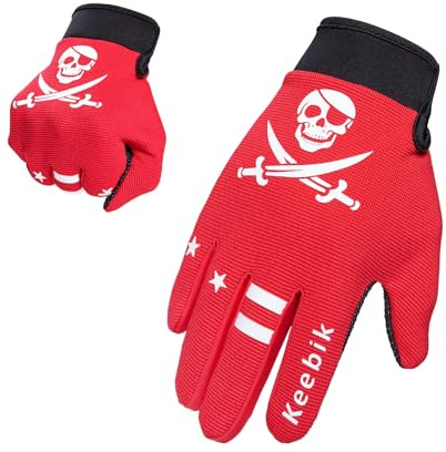 Keebik Kids Dirt Bike Gloves, Kids & Youth Power Sports Riding Gloves for Motorcycle, BMX, Mountain Bike, ATV, Full Finger Children Skull Gloves for Cycling Camping Fishing (KV3, Large [8-10 Yrs])