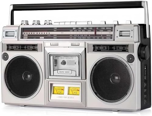 Boombox retrò anni '80 con Bluetooth e lettore CD, radio stereo portatile con registratore a cassetta, ingresso USB/SD per riunioni di famiglia e viaggi