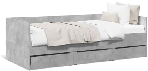 HFXHIJXQ Tagesbett 75x190 cm Betongrau mit 3 Schubladen aus Holzwerkstoff, 2 in 1 Schrankbett & Sofa, platzsparendes Gästebett ohne Lattenrost für Wohnzimmer Jugendzimmer und Home Office