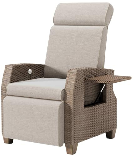 Relaxliege Liegesessel, Ergonomische Relaxliege Rattansessel, Rückenlehne mit Arretierung in jedem Winkel, mit Staubschutzhülle, Geeignet für Drinnen, Balkon, Garten, Innenhof(Braune + Apricot)